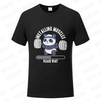 Funny Panda Gym Print T-Shirt Summer Tees for unisex unisex O-neck Casual Short Sleeve Weightlifting Installing Muscles Fashion Tops S įvairiaspalvis