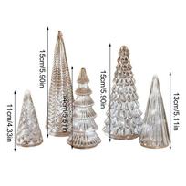 5-Piece Acrylic LED Christmas Tree Set, Lighted Artificial Table Tree for Indoor Home Desk, Office, Fireplace Mantel Decor 5 piece sidabras