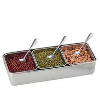 Stainless Steel Seasoning Box MultiFunction 3 Compartment Spice Pots Easy To Clean Square Design Seasoning Jar Safe Storage šviesiai pilka spalva