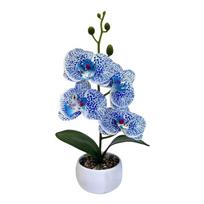 Multicolor Artificial Orchid Bonsai White Flowerpot 4 Flower Simulation Flower Potted Green Leaves Accessories mėlyna