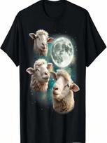 Three Sheep Moon _ Funny Howling Lamb Ewe Wooly Meme T-Shirt S įvairiaspalvis