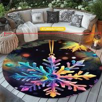 Rainbow Snowflake Round Rug Flannel Winter Holiday Theme Living Room Bedroom Decor Floor Mat Christmas New Year Home Decoration 60cm x 60cm
