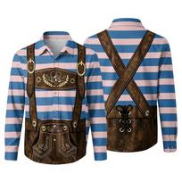 Men's Oktoberfest 3D Print Loose Fit Long Sleeve Shirt Button Down Collar Casual Vintage Style Breathable Shirt for Outdoor Events and Parties S mėlyna
