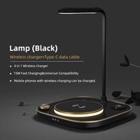 VAORLO 15W 4 viename QI belaidis įkroviklis Airpods iWatch Iphone X XR 11 11PRO su lempa greito įkrovimo įkrovikliu Prabangūs stalo priedai With Lamp juoda