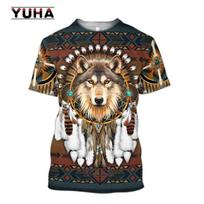 Summer New Fishing Men's T-shirts with wolf India pattern, 3D printed clothing, summer tops, fashionable casual short sleeved T- S