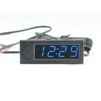 12V 3-in-1 Transporto priemonės Automobilio Rinkinys Termometras + Voltmetras + Laikrodis LED Skaitmeninis Ekranas 5.8*2.2cm mėlyna