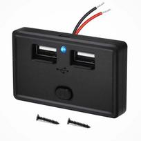 12V/24V USB lizdas 4.8A Dvigubas USB įkroviklio lizdas Vandeniui atsparus automobilinis įkroviklio skydelis su mygtukiniu jungikliu automobiliui, jachtai, laivui, RV, autobusui, sunkvežimiui mėlyna