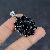 Black Onyx Handmade 925 Sterling Silver Jewelry Pendant 2.13  U0t05