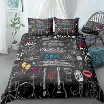 Music Duvet Cover Set Microphone Guitar Headphone Drums Bedding Rock Music Quilt Cover Black Queen Bed Set Colorful Dropship EU single(135x200cm)