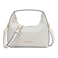 Michael Kors MK Ember Metal Logo Zipper Closure Faux Leather Shoulder Crossbody Handbag Small Women handbags Grass-White Milk-White 35F4G7YM1L-278 Basic Set (Bag+Dust Bag)