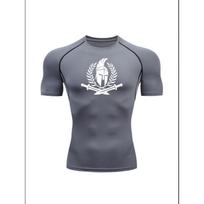 Spartan Warrior Helmet & Crossed Swords  Compression T-Shirt, Quick Dry Short Sleeve Gym Workout Tee Greek Warrior Style Athletic Fitness Training Top S