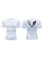 Men's Compression Shirt Quick Dry Red Gym T-Shirt Black Wing Print Workout Sportswear Moisture Wicking  Elasticity S balta