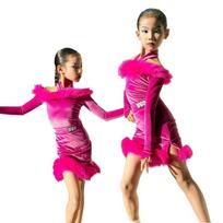 Madinga aksominė Lotynų šokių suknelė Rožinė raudona Cha Cha šokio pasirodymo apranga Rumba Profesionalus scenos kostiumas Spektaklio kostiumai 130CM rožinė raudona spalva