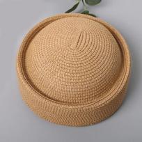 Breathable Beret Sun Hat Circle Concave Top Flat Top Straw Sun Hat Handmade Straw Handemad Straw Pillbox Hat Summer Season chaki