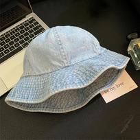 Retro Washed Cowboy Bucket Hat Sunscreen Wide Brim Panama Hats Beach Cap Unisex šviesiai mėlyna spalva