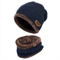 Warm Thermal Soft Balaclava Beanie Hat Scarf Neck Scarf Cap Knitted Hat tamsiai mėlyna spalva