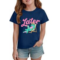 Kids Casual Short Sleeve T Shirt Loose Fit Crew Neck Top Graphic Print Comfortable Lightweight Boys Girls Tee Summer Wear 140 tamsiai mėlyna
