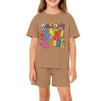 Kids Back to School Outfit Short Sleeve Loose Fit Casual T Shirt and Shorts Set Comfortable Round Neck Top and Bottom Set for Boys Girls 150 ruda