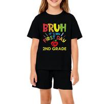 Kids Back to School Short Sleeve Shirt and Shorts Set Casual Loose Fit Round Neck Top with Pants Comfortable Playwear for Boys Girls 90 juoda