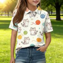 Kids Short Sleeve Polo Shirt Animal Print Casual T Shirt Button Down Collar Comfortable Fit Soft Fabric Breathable Design 130 smėlis