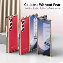 For Samsung Galaxy Z Fold 7 6 5 4 3 Case Leather Light Texture Gold Wire Plating Hinge 360 Full Screen Protector Folding Cover Galaxy Z Fold5 raudona