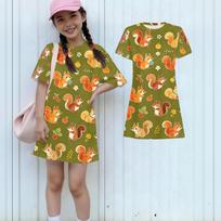 Girls Animal Print Dress Kids Loose Fit Round Neck Short Sleeve Lightweight Casual Dress for Summer and Spring 110 žalia