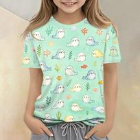 Kids Animal Print Crew Neck Short Sleeve Casual Loose Fit T Shirt Comfortable Soft Fabric Lightweight Breathable Summer Wear 160 žalsvai mėlyna