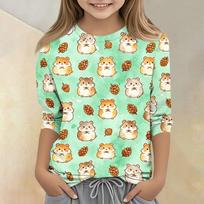 Kids Animal Print Crew Neck Three Quarter Sleeve Casual T Shirt Soft Comfortable Fabric Suitable for Everyday Wear and Playtime 160 žalsvai mėlyna