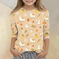 Kids Animal Print Crew Neck Three Quarter Sleeve Casual T Shirt Soft Comfortable Fabric Lightweight Design Suitable for Everyday Wear 150 smėlis