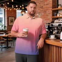 Men's Big Size Gradient Print Golf Polo Shirt Breathable Short Sleeve Collared Casual Workwear Top XXXXXXXXL rožinė