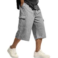 Men's Casual Drawstring Cargo Shorts Knee Length Loose Fit Lightweight Breathable Fabric with Multiple Pockets for Everyday Wear XL