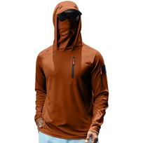 Men Summer Lightweight Full Zip Hooded Jacket with Adjustable Velcro Mask Pocket Design Long Sleeve Sun Protection Top L ruda