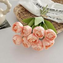 9pcs/bunch Realistic Silk Artificial Tulip 39cm 9 Heads Faux Tulip Bouquet Floral Arrangement Fake Flower Living Room Display rožinė