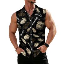 Men's Fashion Sleeveless Casual Shirt with Festival Inspired Print Button Down Relaxed Fit Lightweight Top S juoda