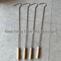 Stainless Steel Fishing Hooks with Wooden Bent Handle for Outdoor & Ice Fishing 60 cm