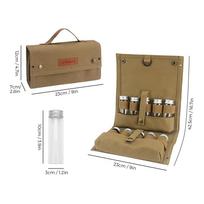Durable Canvas Portable Spice Bag Portable Mini Condiment Bottle Spice Jars Canvas Storage Bag Travel Use chaki