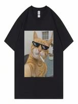 unisex's Smoking Cat With Fun Meme Pattern Printed Pure Cotton Short-Sleeved T-Shirt, High-Quality Washable Streetwear S įvairiaspalvis