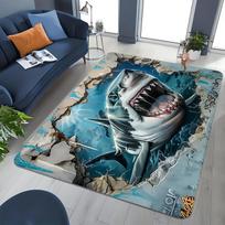 3D Shark Attack Rug Flannel Soft Kids Carpet Broken Floor Print Bedroom Kitchen Floor Mat Anti Slip 40x60cm
