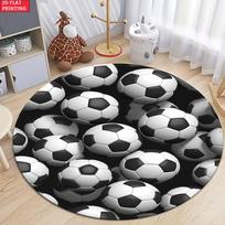 2D Multiple Soccer Balls Round Rug Flannel Sports Theme Living Room Bedroom Floor Mat Home Decoration Football Fan Gift Carpet 60cm x 60cm