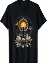 Lotus Meditating Astronaut Zen Yoga Planets Universe Graphic T-Shirt S įvairiaspalvis