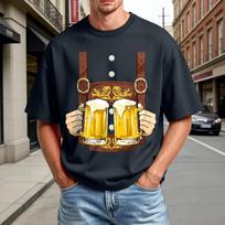 Men's Summer Short Sleeve T-Shirt Oktoberfest Beer Festival Print Casual Comfortable Crew Neck Tee for Outdoor Activities XL tamsiai mėlyna