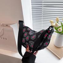 Moterų spausdinimas užtrauktuku kukulė Bun Pasvirusi kuprinė Laisvalaikis drobiniai pečių krepšiai Crossbody Reguliuojamas dirželis One Size juoda