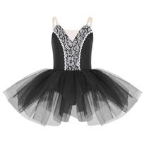 Girls Sleeveless Adjustable Spaghetti Strap Front Lace Tutu Ballet Dance Dress 5-6 Years juoda