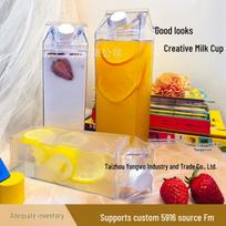 Large Capacity Transparent Milk Carton Shaped Water Cup for Men and Women - Stylish and Portable Plastic Cup 500ml balta
