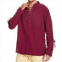 Men's Viking Shirt Renaissance Shirt Pirate Men's Long-Sleeved Halloween Cosplay Costume, Daily Casual Shirt M raudona