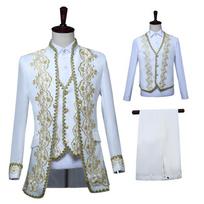 Vintage Court Costume Men's Stand-Up Collar Embroidered Stage Performance Top + Pants Set M balta