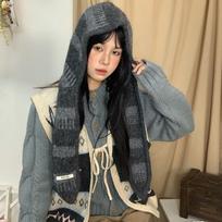 Korean Blogger Style Autumn/Winter Knitwear: Trendy Balaclava Wool Hat pilka spalva