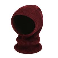 Woolen Balaclava Hat Solid Color Neck Collar Beanies Cap Cute Knitted Hooded Cap  Autumn vyno raudonos spalvos