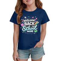 Kids Back to School Graphic T Shirt Casual Short Sleeve Crew Neck Tee for Boys and Girls Comfortable Fit Lightweight Fabric 130 tamsiai mėlyna