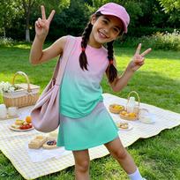 Girls Sleeveless Top and Skirt Set Gradient Print Casual Summer Outfit Lightweight Soft Fabric Comfortable Fit 110 žalsvai mėlyna